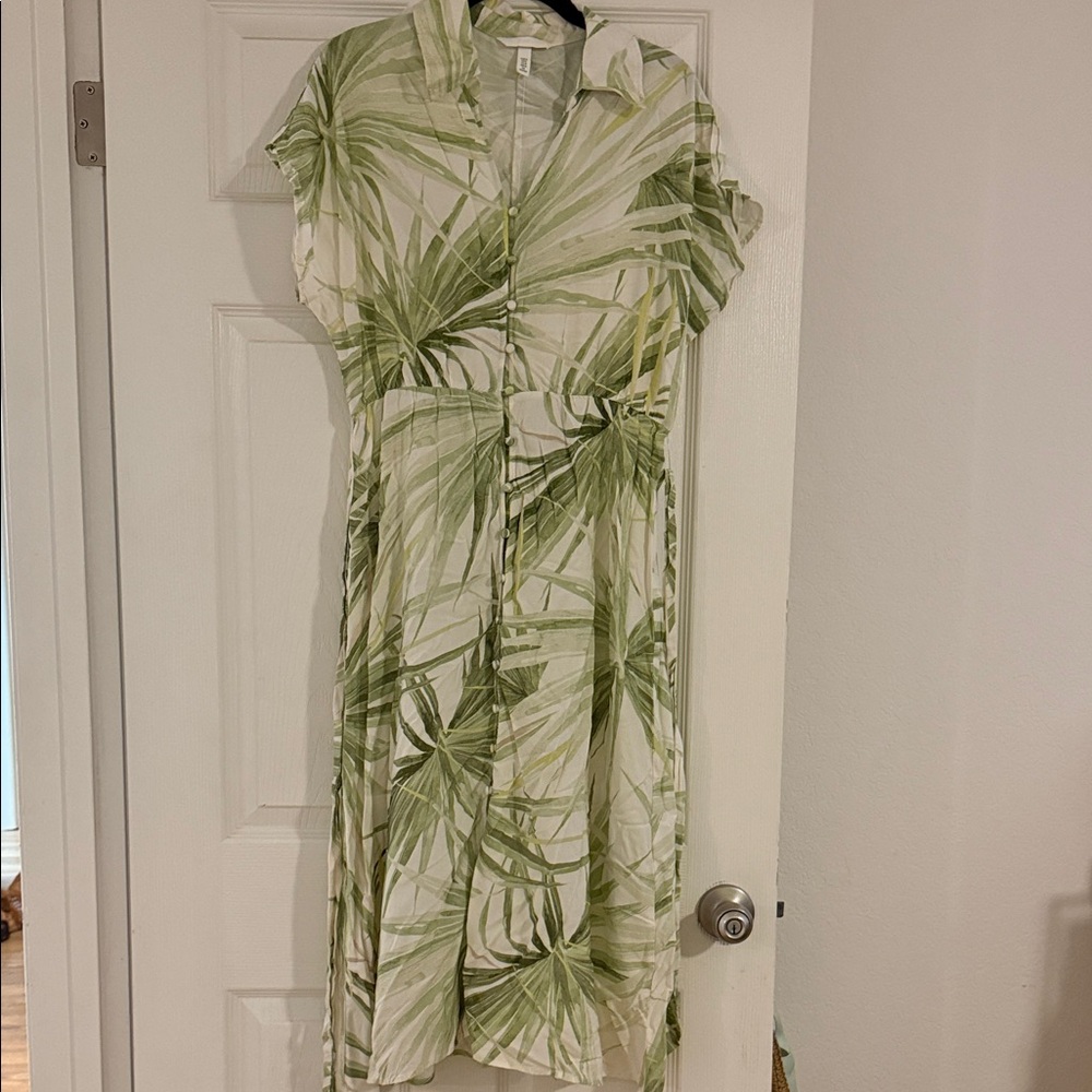 H&M Green Palm Print Midi Dress